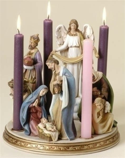 Ceramic Advent Candle Holder With Nativity Scene And Angel 875 W