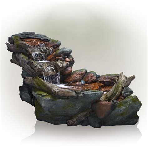 Alpine Corporation 28 In Resin Rock Waterfall Outdoor Fountain At