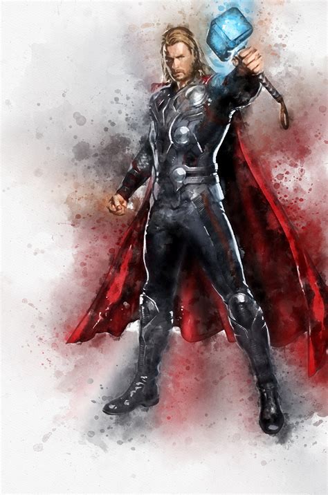 Thor Watercolour Print Marvel Character Thor Poster Poster Etsy