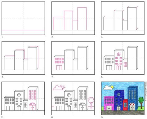 Easy How To Draw Buildings Tutorial Video And Buildings Coloring Page