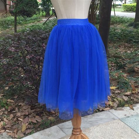 Royal Blue Double Lining7 Layers Soft Tulle Skirt Elastic Tutu Skirt Womens Pleated 2017 High