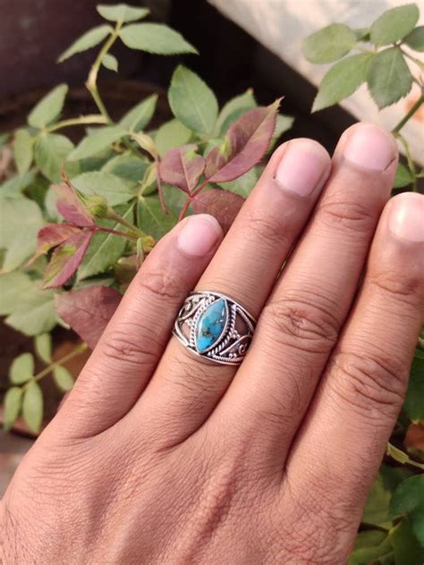 Buy Blue Copper Turquoise Ring Sterling Silver Wide Band Ring Online In