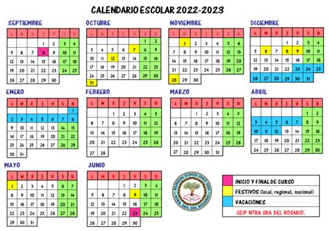 Calendario Escolar 2022 2023 Ceip BilingÜe Ntra Sra Del Rosario