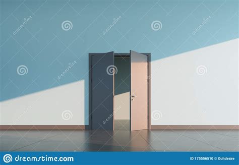 Partially Open Doors At Empty Public Space Stock Illustration