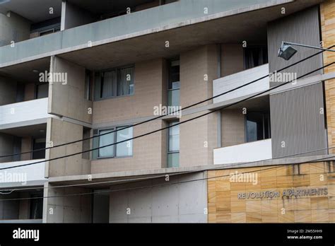 Faceless block of flats called Revolution Apartments, Marricville