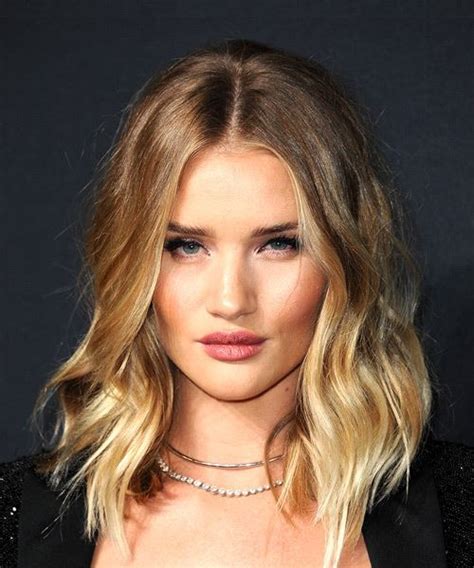 Rosie Huntington Whiteley Medium Wavy Dark Brunette Bob Haircut With