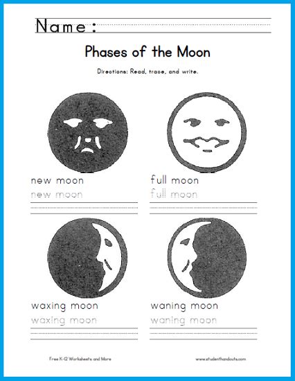 Moon Phases Handwriting Worksheet Student Handouts