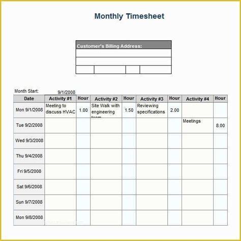 Free Timesheet Template Excel Of 22 Sample Monthly Timesheet Templates