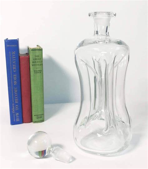 retro clear art glass pinch decanter with stopper danish modern denmark holmegaard mid century