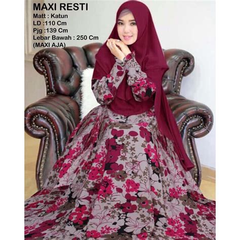 Jual Ready Stock Gamis Muslim Wanita Maxi Resti Bunga Kekinian Baju