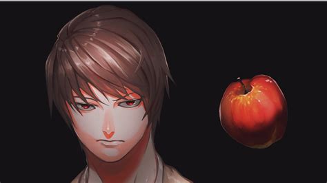 Light Yagami With Apple In Black Background Death Note Hd Anime