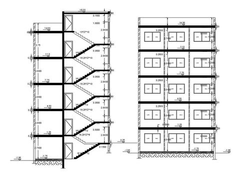 Storey Building Section Drawing With Dimension Cadbull All In One Photos