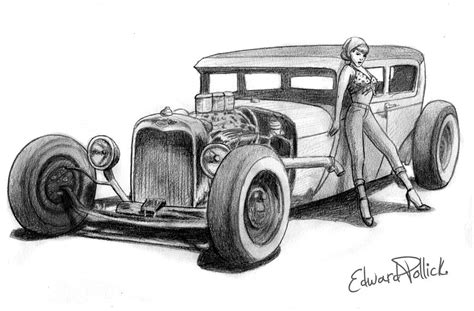 Bettie Page Hot Rod Drawing By Edward Pollick Pixels