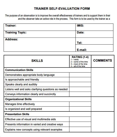 training evaluation form samples