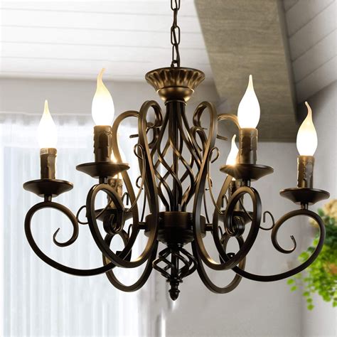 Ganeed Black French Country Chandelier 6 Lights Farmhouse Candle Iron