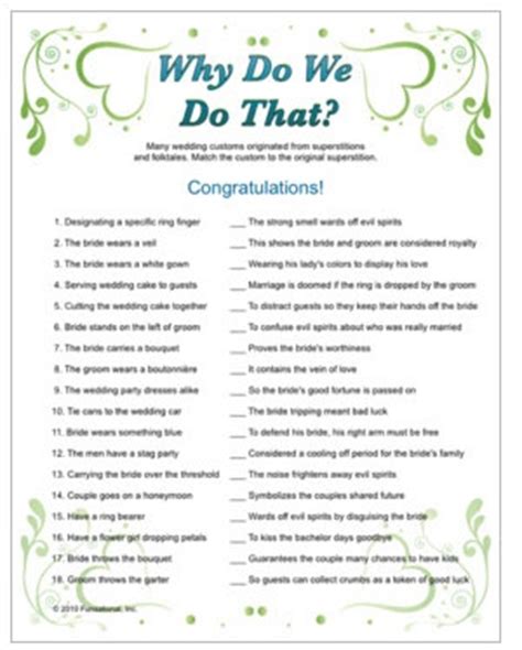For preparing wedding trivia questions, take inspiration from baby showers, bridal parties, and gender reveal parties. Wedding Trivia - why do we do that tradition with trivia ...