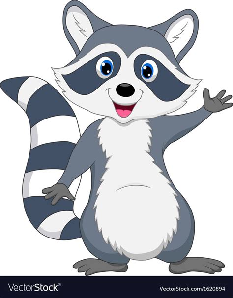 Vector Illustration Of Cute Raccoon Cartoon Waving Hand Download A