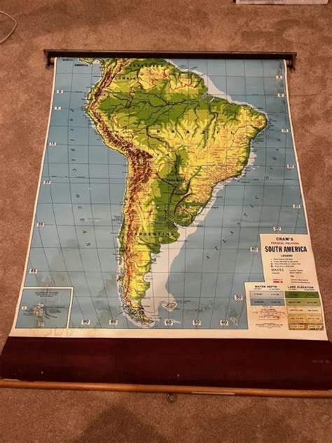 Vintage Pull Down Map Crams South America Political Physical School