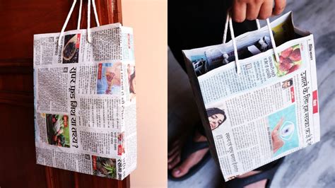 How To Make A Paper Bag With Newspaper Paper Bag Making Tutorial Very Easy Youtube