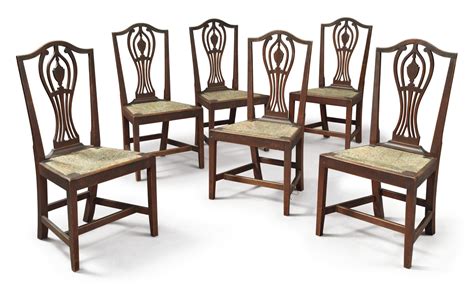 1581 Set Of Six Federal Brown Stained Birchwood Side Chairs