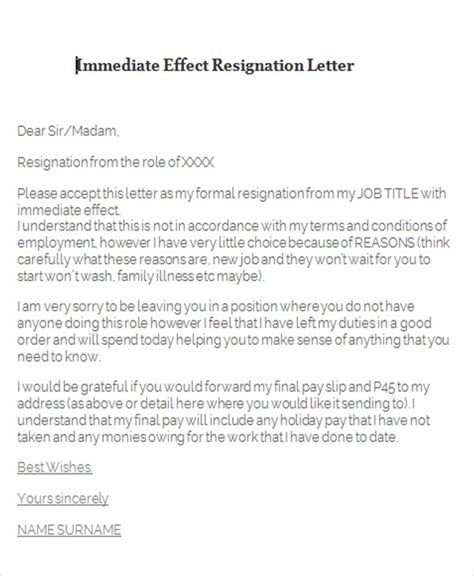Resignation Letter With Immediate Effect Sample Ideas 2022
