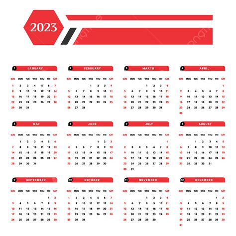 Calendario Anual 2023 Con Diseño Geométrico Negro Y Rojo Png