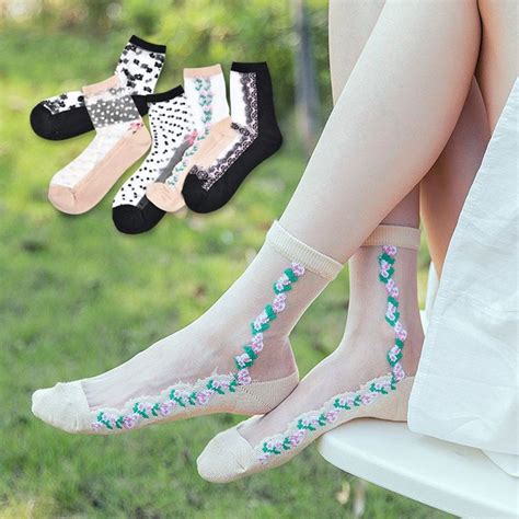 Womens Fashion Lace Silk Sock Summer Thin Breathable Long Ankle Socks Silk Socks Lace Silk