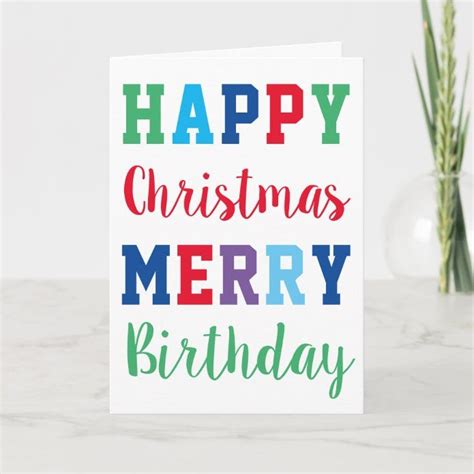 Happy Christmas Merry Birthday Colorful Typography Card Zazzle