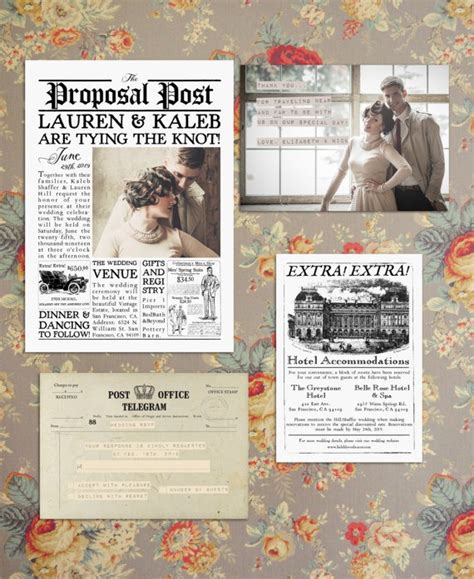 Vintage Newspaper Wedding Invitation Suite
