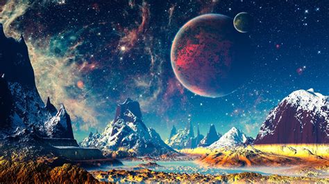 Wallpapers in ultra hd 4k 3840x2160, 1920x1080 high definition resolutions. Fantasy World Mountains River Planets Stars 4K Wallpaper ...