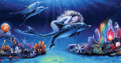 Dolphin Fantasy Corals Underwater Mermaid Sea Horses Starfish Hd