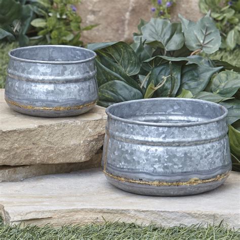 Galvanized Metal Planters With Copper Accents Garden Decor Set Of 2