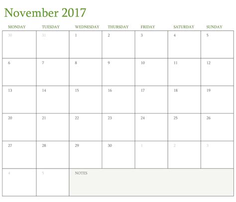 November 2017 Printable Calendar Template Pdf Template