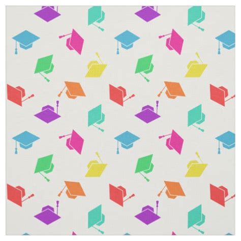 Colorful Graduation Cap Pattern Fabric Zazzle