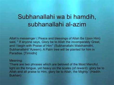 There is a statement that is light on the tongue, but heavy on your scale of good deeds, and that is subhan allah wa bihamdihi. subhanallahi wa bi hamdi subhanallahi al azim 10x palm ...