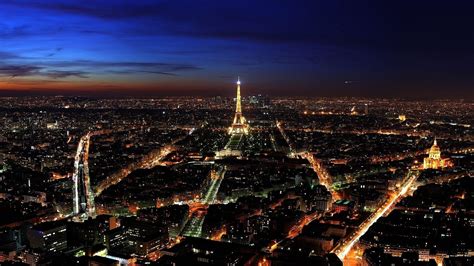 France Paris City Night Road Skyscrapers Lights Wallp