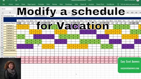 Modify A Schedule Automatically For Vacation In Excel Youtube