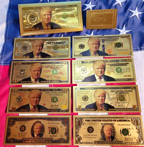 10pc Trump 2024 Series Federal Reserve Authentic 24k Gold Banknote Collector Set W Cert Of