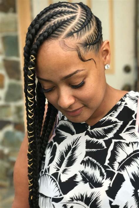 This hairstyle looks simple and sophisticated at the same time. Lemonade Braids With Accessories Big #braids # ...