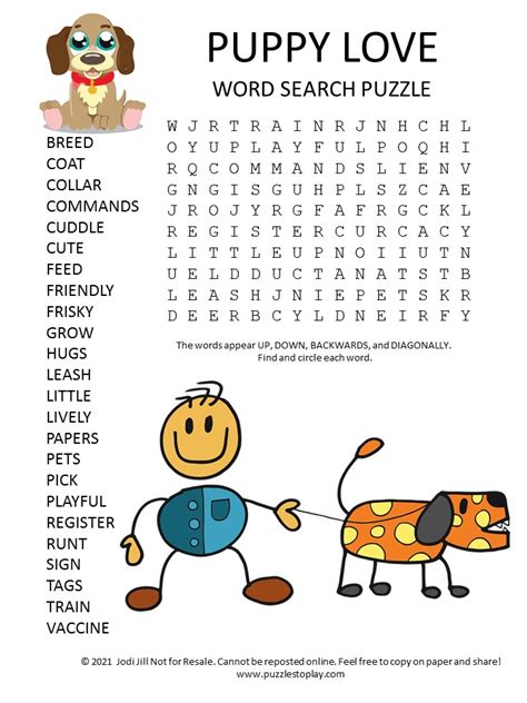 Puppy Love Word Search Puzzle Puzzles To Play