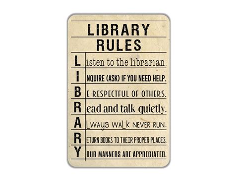 Vintage Style Library Card Library Rules Sign Contemporary Etsy