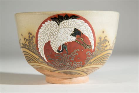 Vintage Hand Painted Japanese Ceramic Bowl With Crane Asian Bird