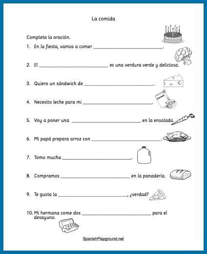 Spanish Food Vocabulary Printable Activities Spanish Playground