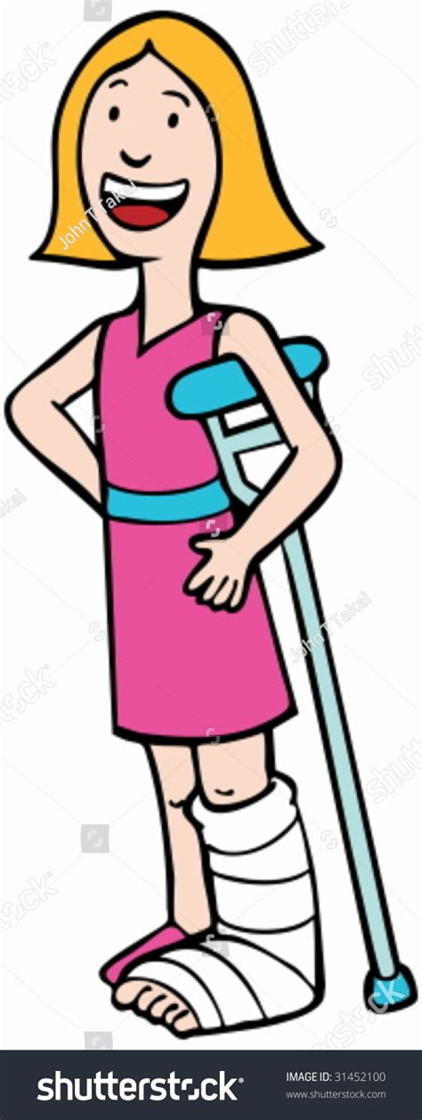 Girl Broken Leg Crutch Girl Wearing Stock Vector Royalty Free