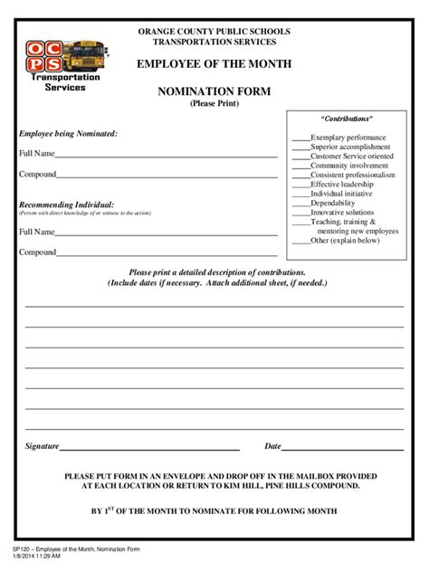 Employee Of The Month Nomination Form 5 Free Templates