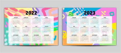 Calendar 2022 2023 Vector Template Lettering Calendar Memphis Style