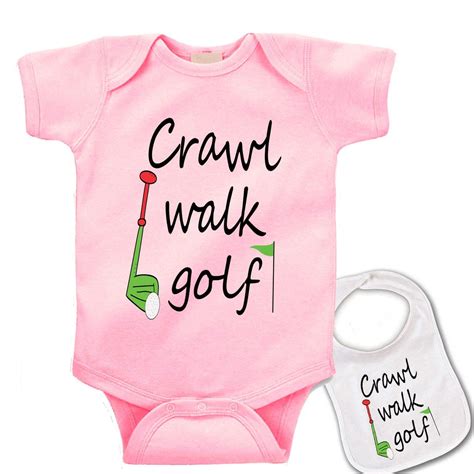 Crawl Walk Golf Novelty Sports Theme Onesie And Bib Available In 5