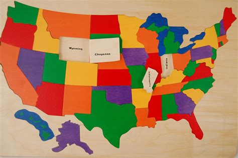 Wooden Map Puzzle Of The Usa Has States And Capitals Chunky Etsy