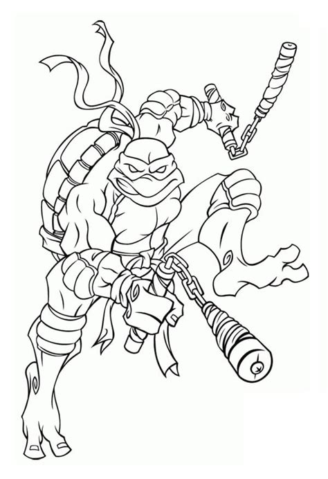 Action Ninja Turtle Michelangelo Coloring Page Free Printable