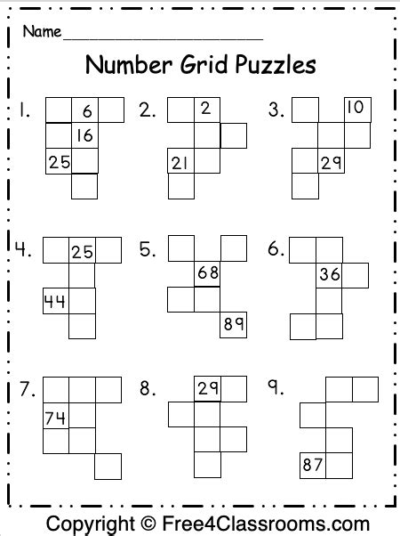 Number Grid Puzzles Free Worksheets Free4classrooms